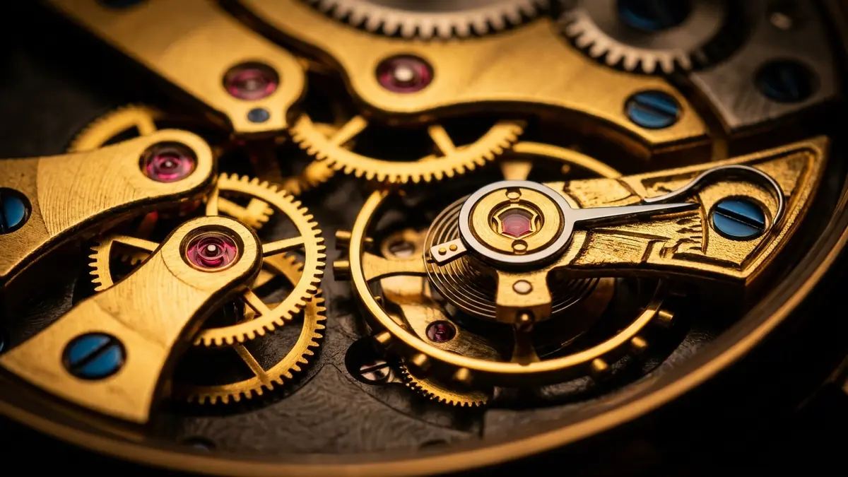 Macro of a mechanical watch movement