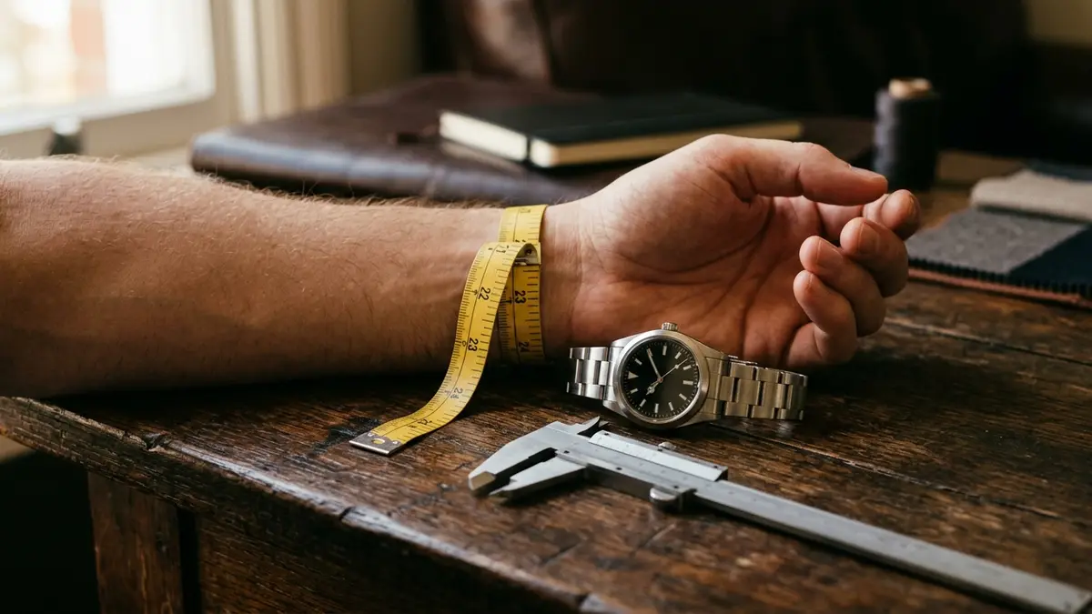 Measuring a wrist with a tape next to a watch